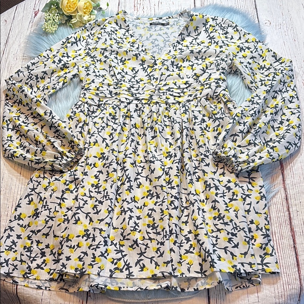 Boohoo Lemon Long Sleeve Mini Dress sz 8